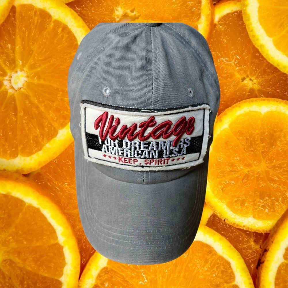 Mens Gray Baseball Cap Vintage American‎ USA Flag Patch Adjustable Strap Cotton